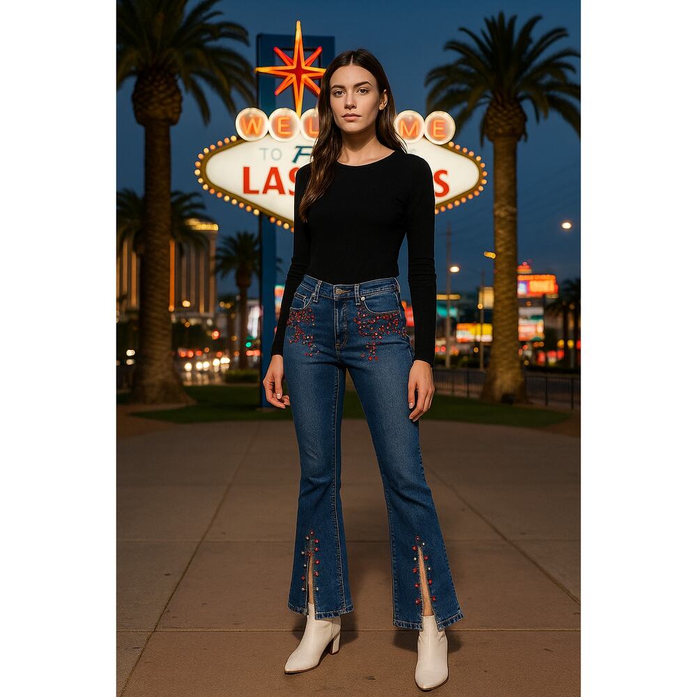 NEW 90s Sharagano Studded Flare Jeans Sz 26 | Elvis Vibes Y2K Festival Denim